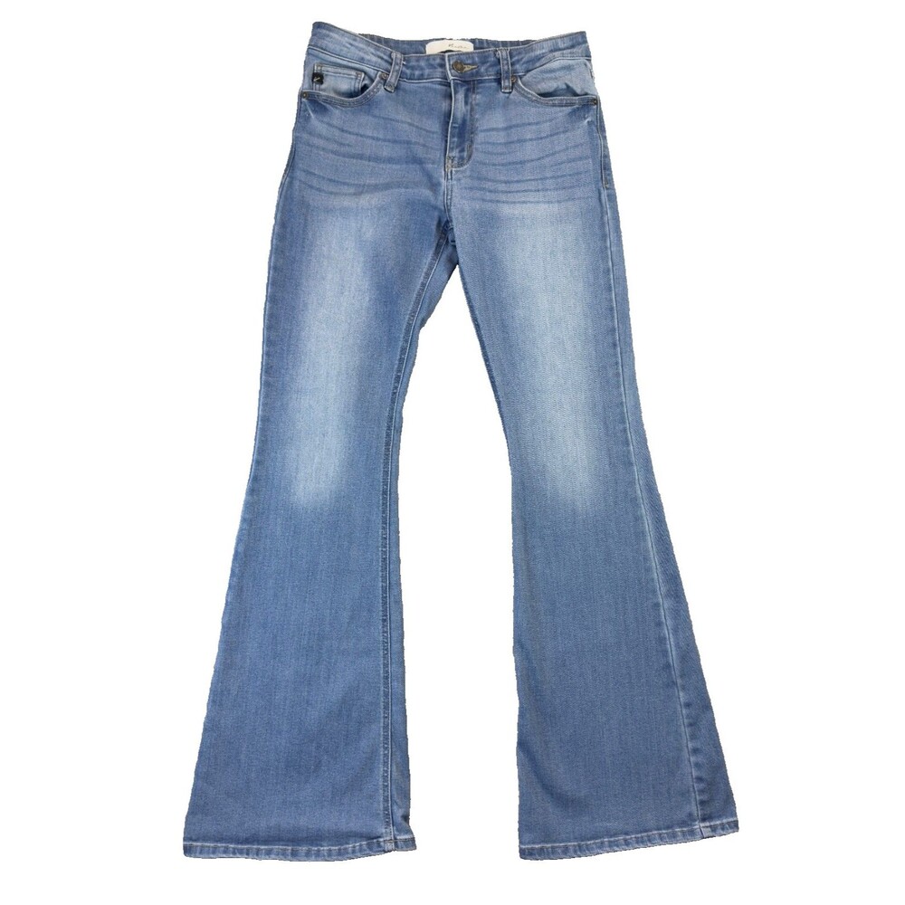 Kancan Jeans Womens 9/28 Blue High Rise Flare Medium Wash Whiskered Cotton Chic
